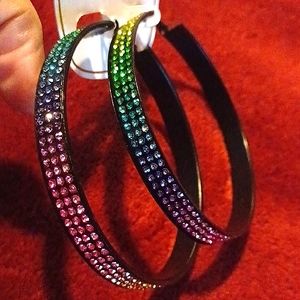 Beautiful Extra Large Rainbow Bling Hoop Earrings🌈💎